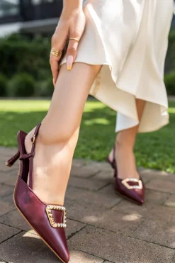 Hot Czółenka slingback Amanda - bordowe Czółenka|Buty