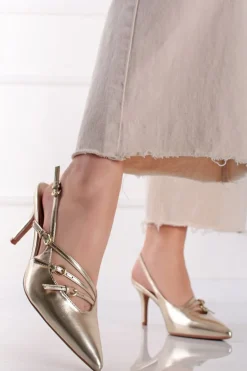 Best Czółenka slingback na cienkim obcasie Neva - złote Czółenka|Buty