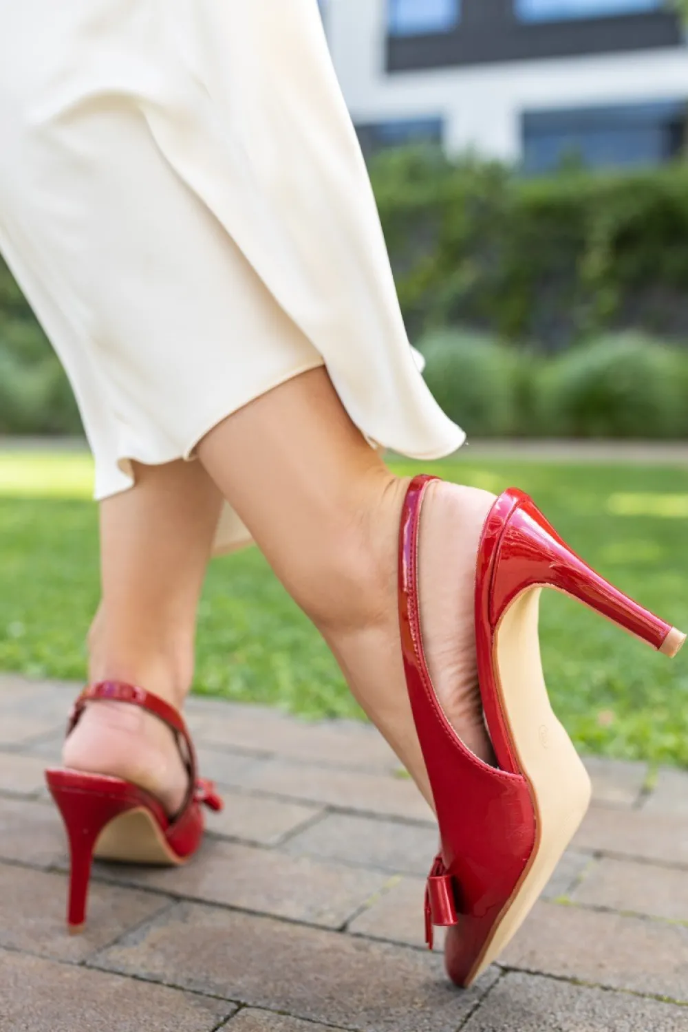 Clearance Czółenka slingback na cienkim obcasie Eve - bordowe Czółenka|Buty