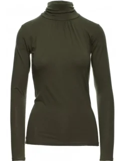 Discount Damski golf z marszczeniem i długim rękawem - khaki Golfy|Bluzki