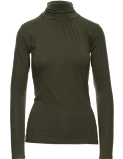 Discount Damski golf z marszczeniem i długim rękawem - khaki Golfy|Bluzki