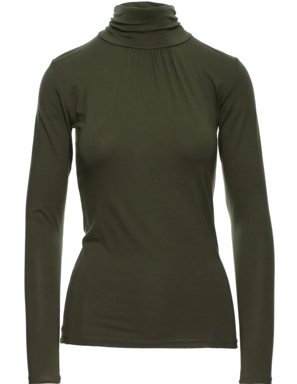Discount Damski golf z marszczeniem i długim rękawem - khaki Golfy|Bluzki
