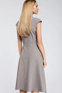 Sale Dopasowana sukienka kontrafałda - szara OUTLET Sukienki