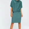 Discount Dopasowana sukienka z górą kimono - turkusowa Sukienki Dzianinowe|Sukienki