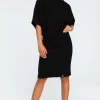 Online Dopasowana sukienka z górą kimono - czarna Sukienki Dzianinowe|Sukienki
