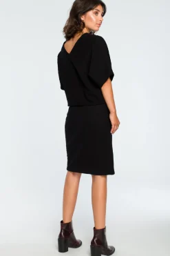 Online Dopasowana sukienka z górą kimono - czarna Sukienki Dzianinowe|Sukienki