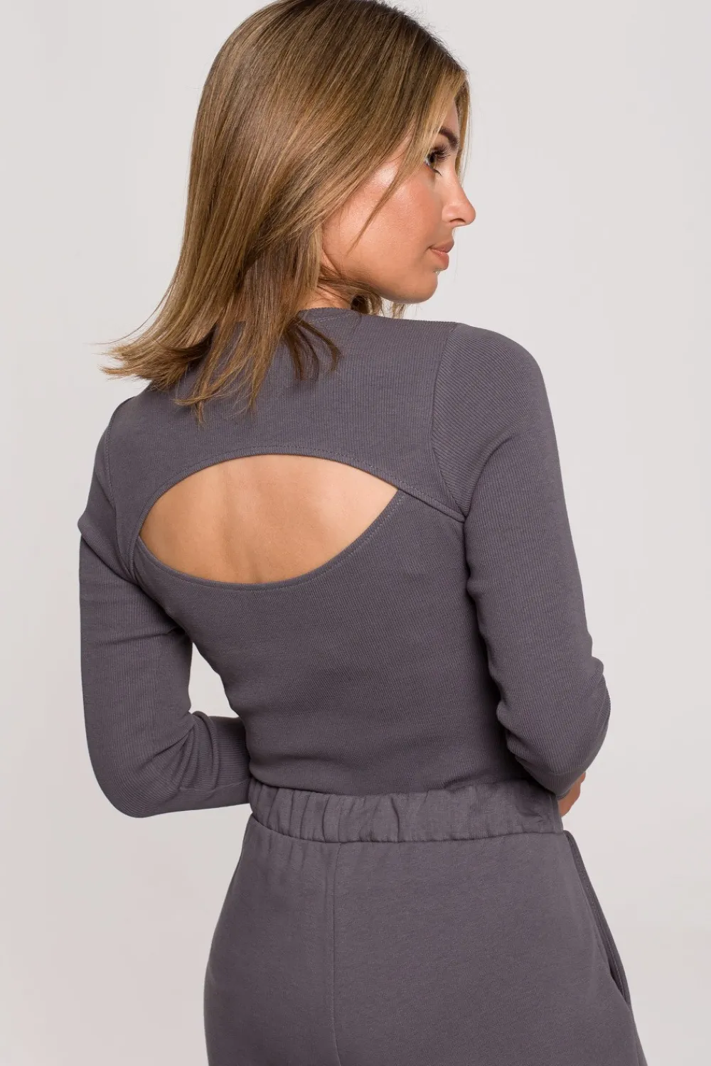 Clearance Dopaowane body z rozcięcie na pecach - antracytowe Body|Odzież Casualowa