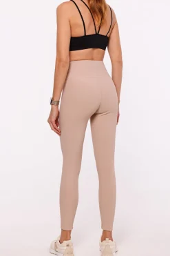 Clearance Dopaowane egginy prążkowane z wyoki tane - cienobeżowe Legginsy|Odzież Casualowa