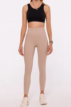 Clearance Dopaowane egginy prążkowane z wyoki tane - cienobeżowe Legginsy|Odzież Casualowa