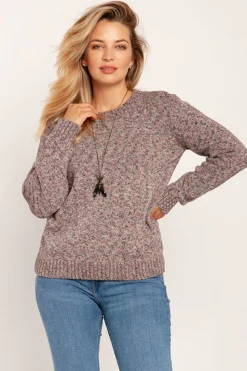 Online Dopasowany sweter z melanżowej dzianiny - różowy melanż Swetry