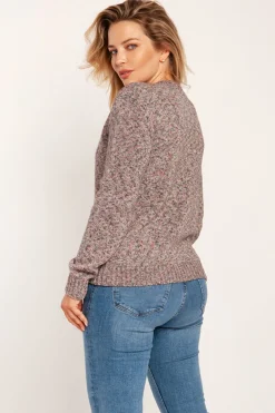 Online Dopasowany sweter z melanżowej dzianiny - różowy melanż Swetry