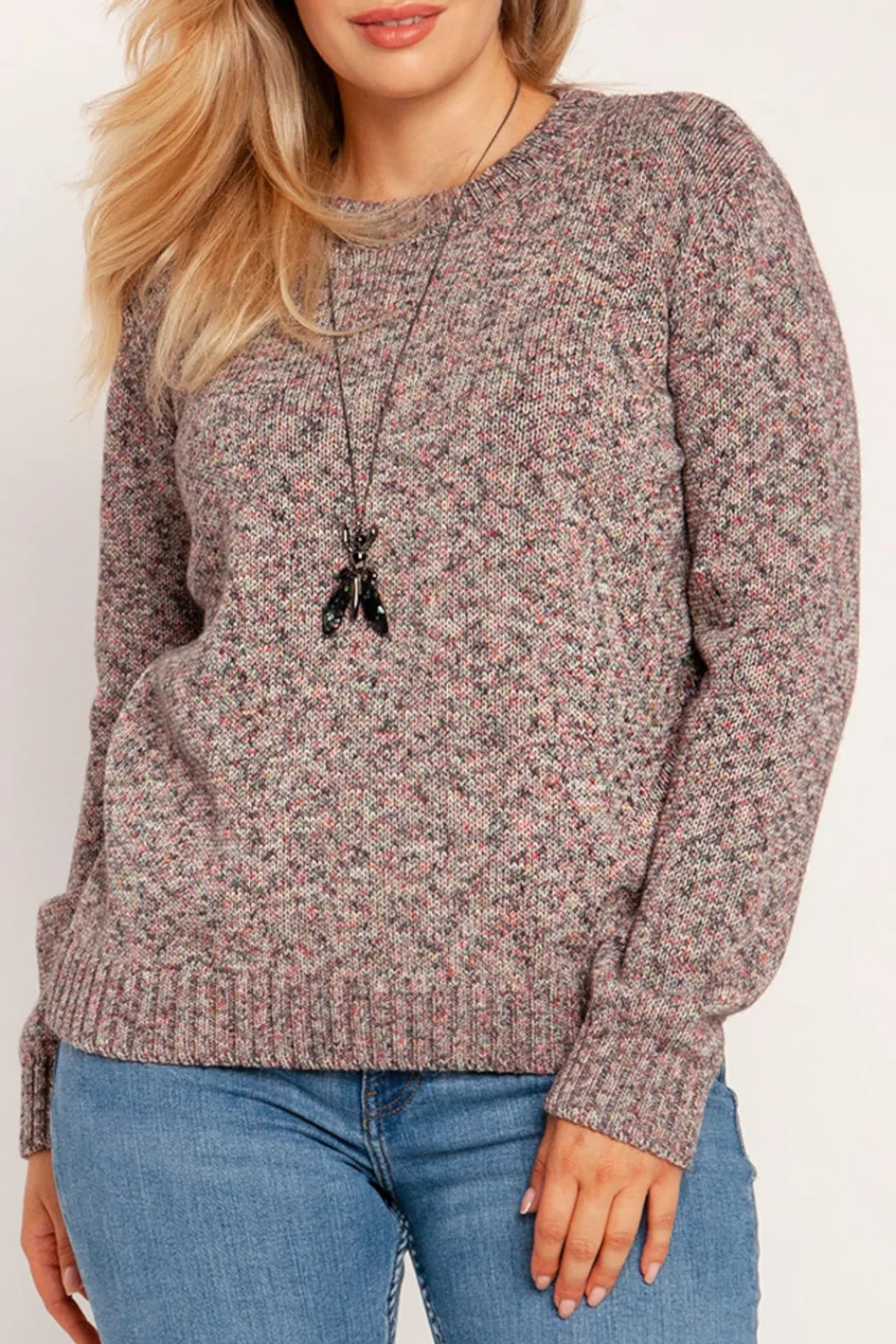 Online Dopasowany sweter z melanżowej dzianiny - różowy melanż Swetry