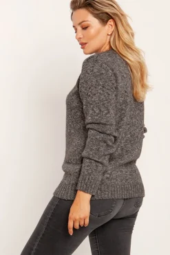 Clearance Dopasowany sweter z melanżowej dzianiny - grafitowy melanż Swetry