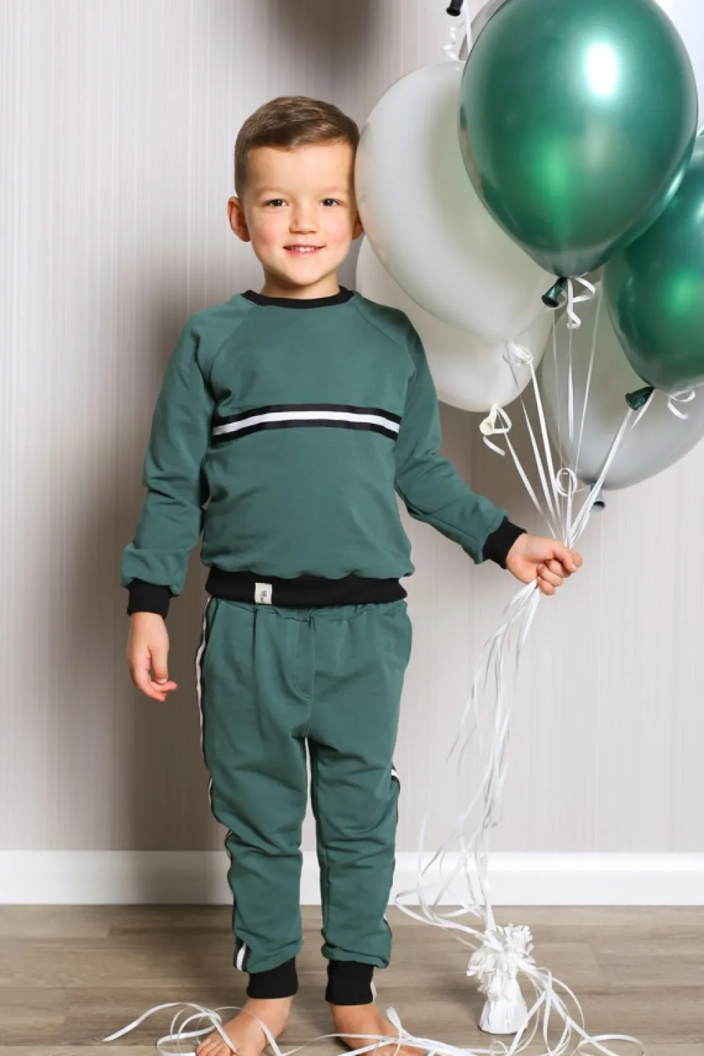 New Dresowa bluza dziecięca z lampasem - zielona Dzieci Odzież Dziecięca
