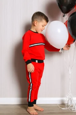 Discount Dresowa bluza dziecięca z lampasem - czerwona Dzieci Odzież Dziecięca