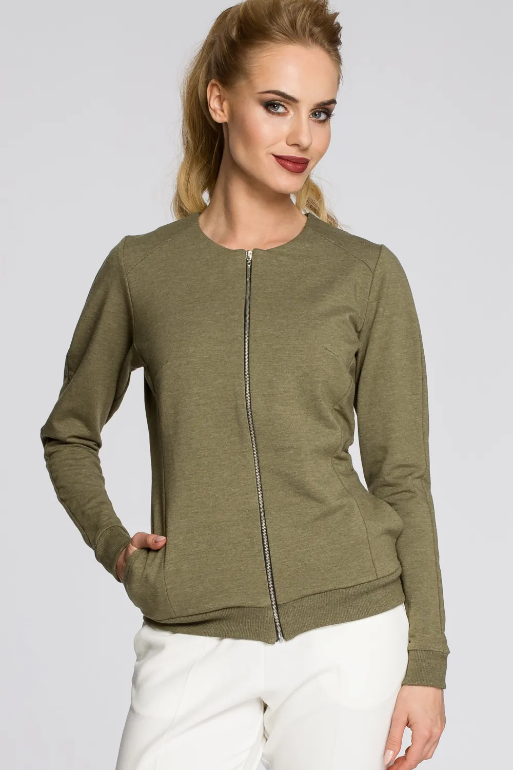 Discount Dresowa kurtka zasuwana na zamek - khaki Odzież Casualowa|Płaszcze I Kurtki Przejściowe