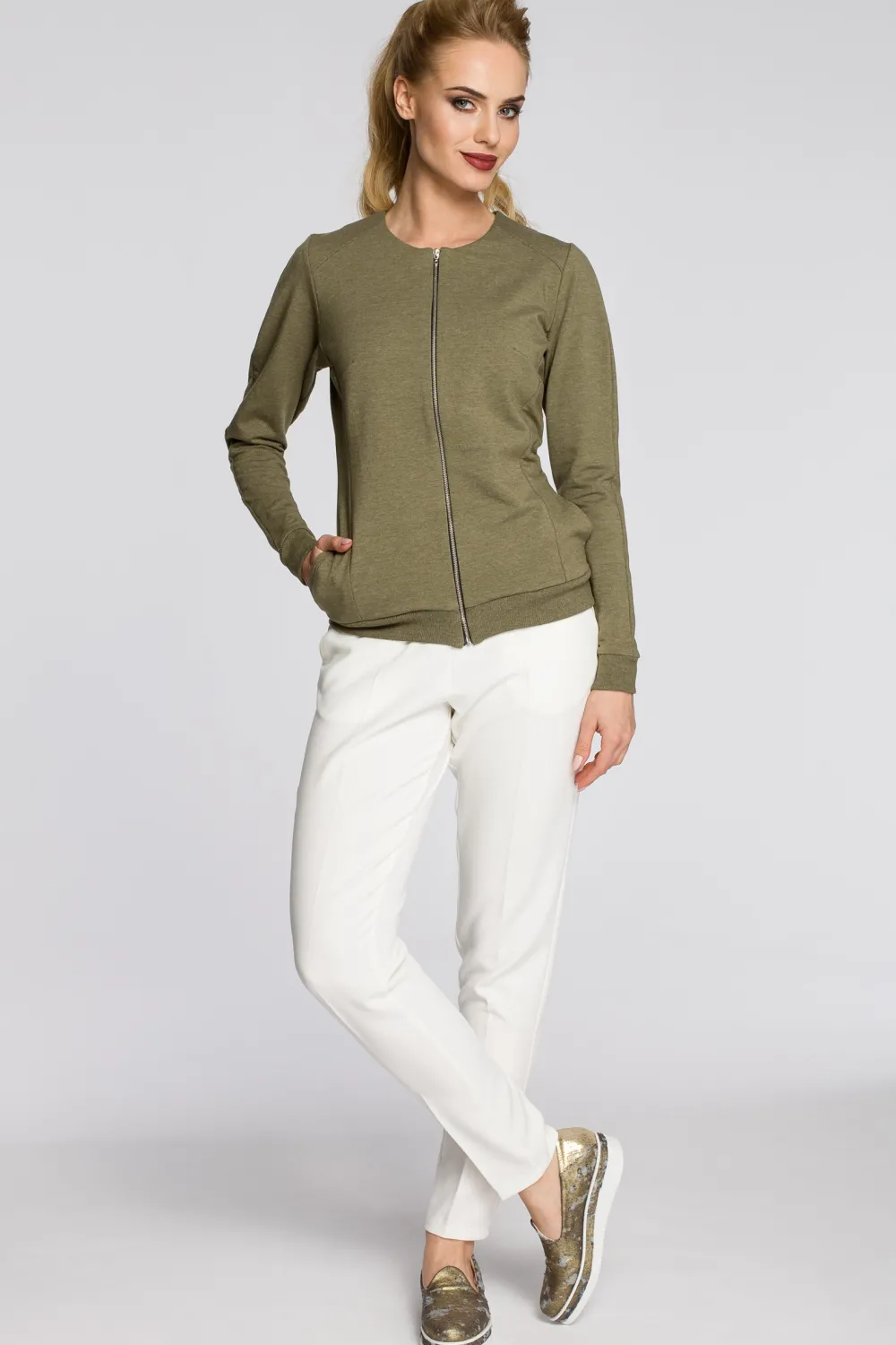 Discount Dresowa kurtka zasuwana na zamek - khaki Odzież Casualowa|Płaszcze I Kurtki Przejściowe