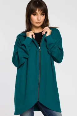 Clearance Długa zauwana buza z kapture - zieona Odzież Casualowa|Dobry Skład