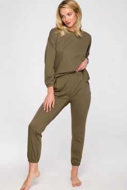 Clearance Długie podnie do pania ze ściągaczai - khaki Piżamy|Odzież Casualowa