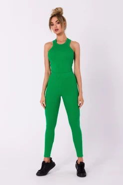 Clearance Długie egginy z prążkowanej dzianiny - oczyto-zieone Legginsy|Odzież Casualowa