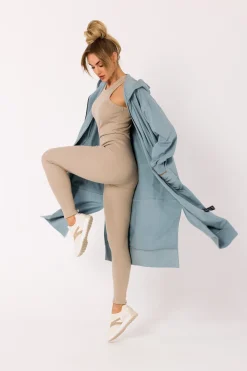 Hot Długie egginy z prążkowanej dzianiny - beżowe Legginsy|Odzież Casualowa