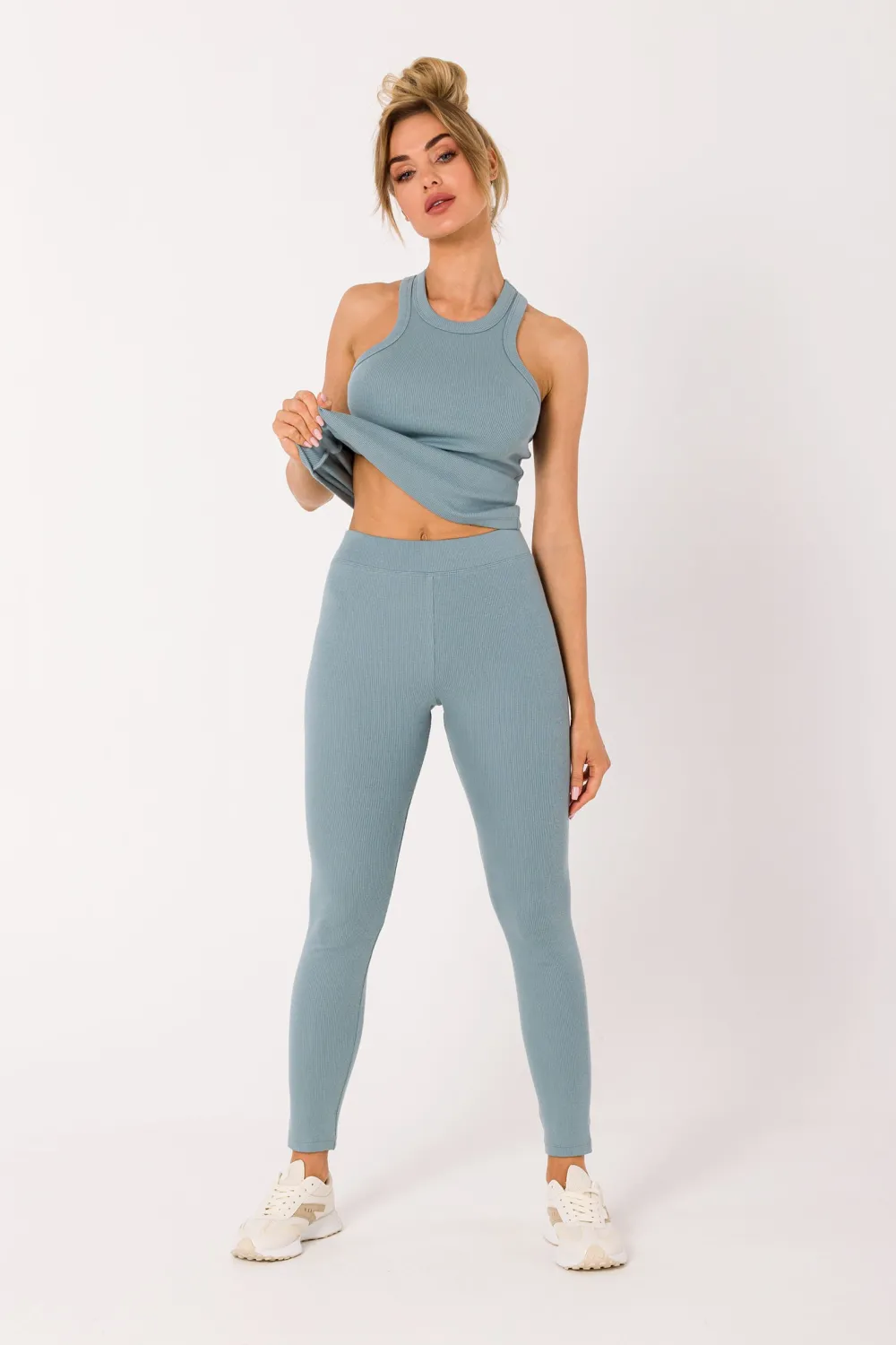 Online Długie egginy z prążkowanej dzianiny - agawa Legginsy|Odzież Casualowa
