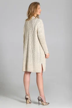 Outlet Długi niezapinany sweter z kieszeniami - beżowy Swetry