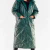Discount Długi pikowany płaszcz z kieszeniami - butelkowa zieleń Płaszcze|Kurtki