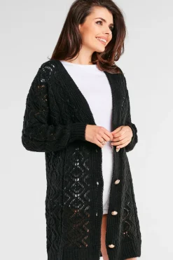 Clearance Długi zapinany kardigan - czarny Swetry