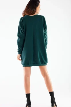 Discount Dzianinowa sukienka oversize typu bombka - zielona Sukienki Dzianinowe|Sukienki