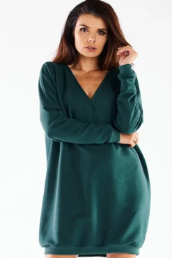 Discount Dzianinowa sukienka oversize typu bombka - zielona Sukienki Dzianinowe|Sukienki