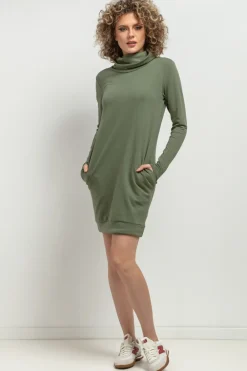 New Dzianinowa ukienka z gofe - zieona Sukienki Dzianinowe|Sukienki