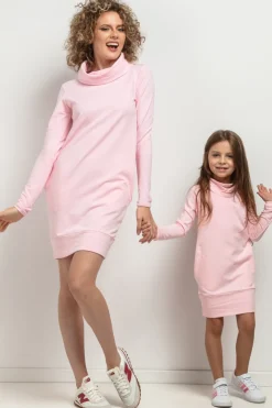 Discount Dzianinowa ukienka z gofe - janoróżowa Sukienki Dzianinowe|Sukienki