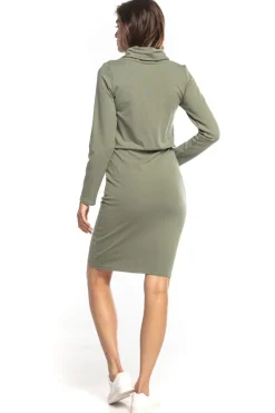 Outlet Dzianinowa ukienka z kiezeniai - khaki Sukienki Dzianinowe|Sukienki