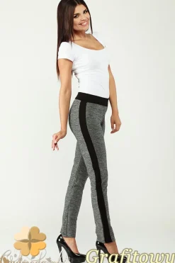 Outlet Elastyczne spodnie legginsy z lampasem - grafitowe Legginsy