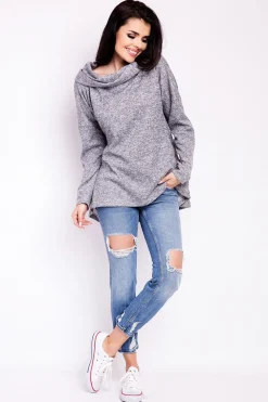 Discount Elegancka bluza damska z kapturem - szara Dobry Skład|Bluzy