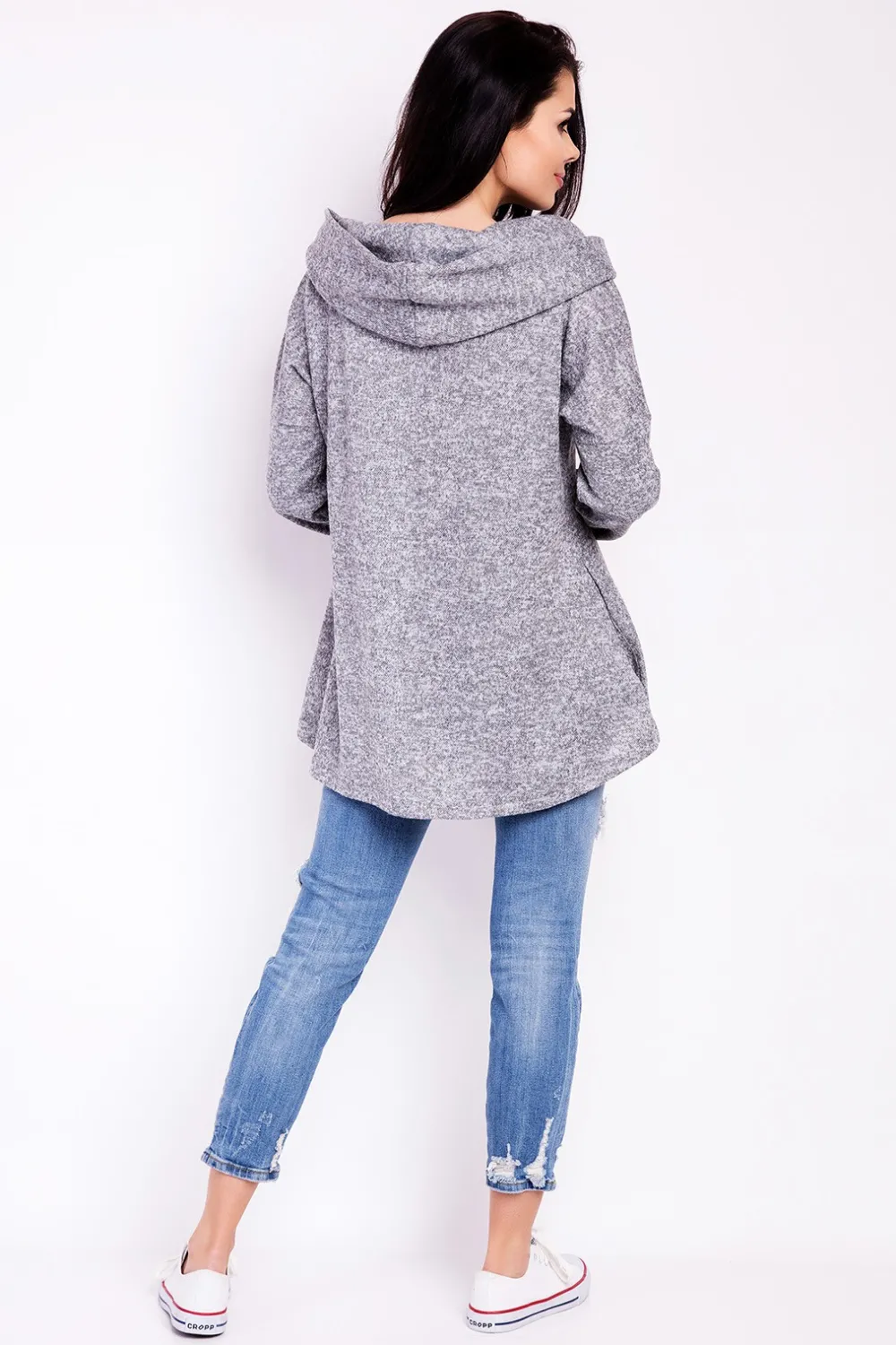 Discount Elegancka bluza damska z kapturem - szara Dobry Skład|Bluzy