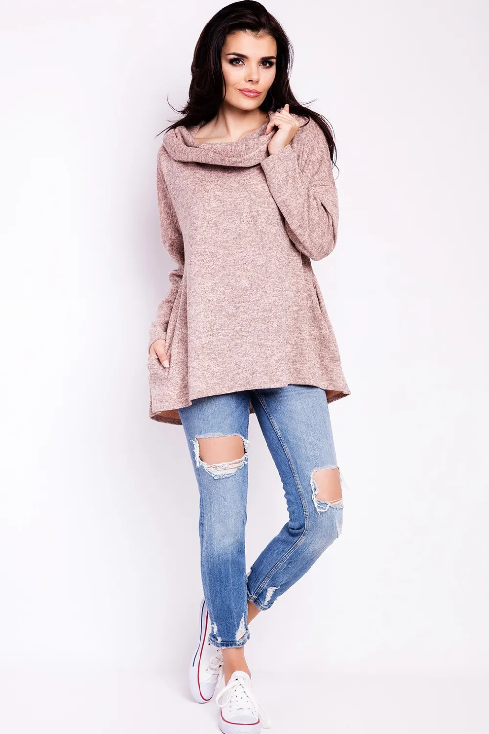 Hot Elegancka bluza damska z kapturem - różowa Dobry Skład|Bluzy