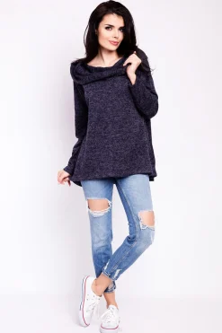 Sale Elegancka bluza damska z kapturem - granatowa Dobry Skład|Bluzy