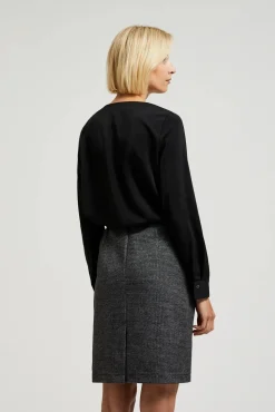 Clearance Eegancka buzka z dekote w erek i guzikai - czarna Bluzki