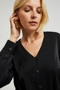 Clearance Eegancka buzka z dekote w erek i guzikai - czarna Bluzki