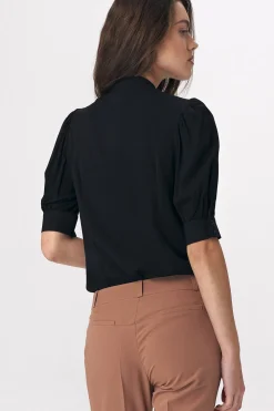 Outlet Eegancka buzka z wiązanie - czarna Bluzki