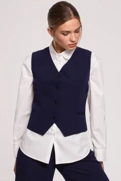 Sale Elegancka kamizelka damska - granatowa Kamizelki|Do Pracy