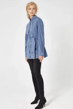 Sale Elegancka koszula wiązana w pasie - jeansowa Koszule