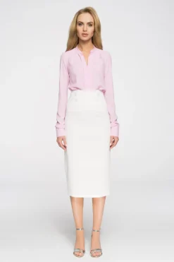 Best Elegancka ołówkowa spódniczka midi - ecru Spódnice