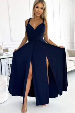 Sale Elegancka sukienka maxi na ramiączkach - granatowa Sukienki Wieczorowe|Sukienki
