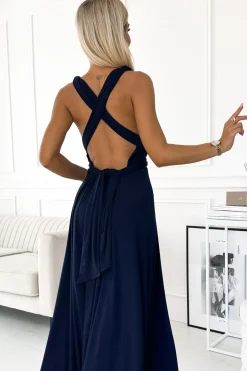 Sale Elegancka sukienka maxi na ramiączkach - granatowa Sukienki Wieczorowe|Sukienki