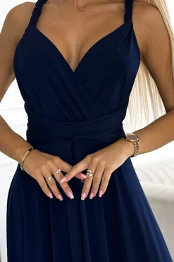 Sale Elegancka sukienka maxi na ramiączkach - granatowa Sukienki Wieczorowe|Sukienki
