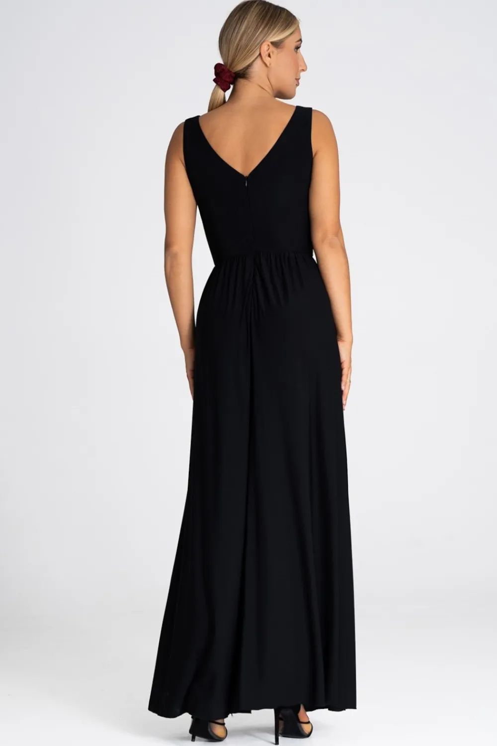 Discount Elegancka sukienka maxi z dekoltem V - czarna Sukienki Wieczorowe|Sukienki