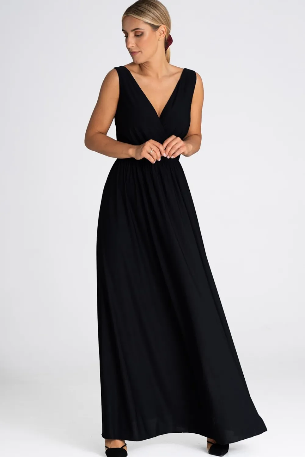 Discount Elegancka sukienka maxi z dekoltem V - czarna Sukienki Wieczorowe|Sukienki